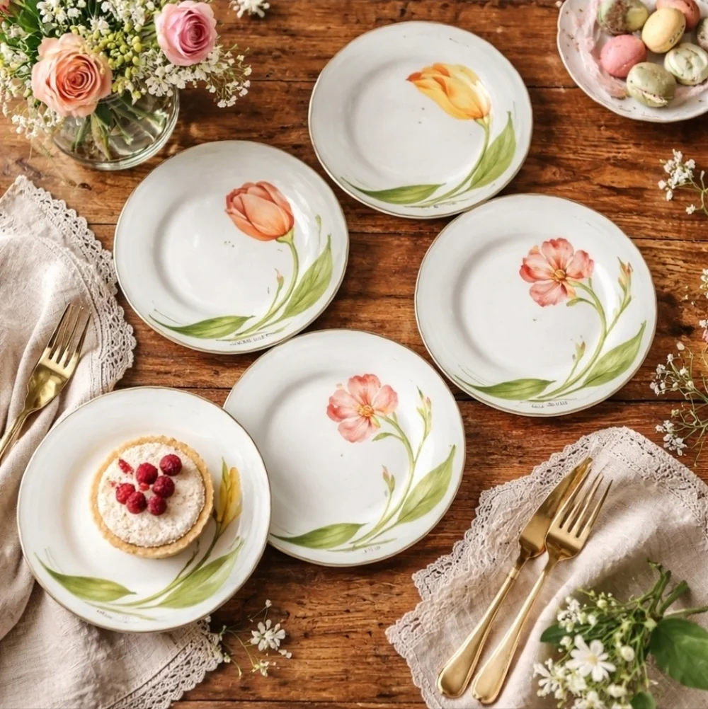 Vintage Pier 1 Floral Salad Plates Set of 5 | Cottagecore Garden Brunch